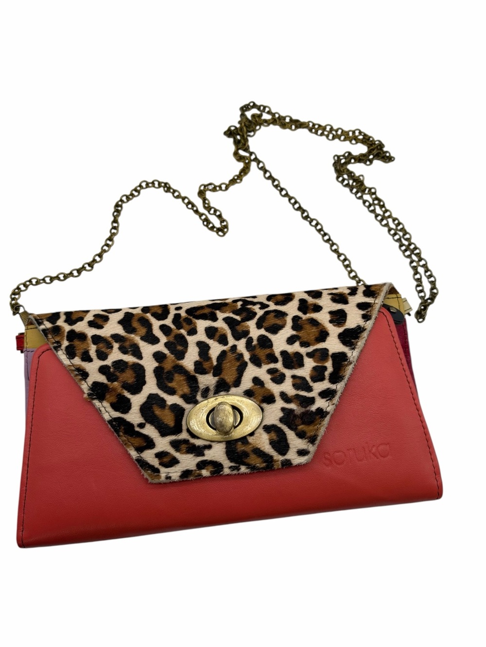 Soruka Leopard Leather Wallet Clutch Chain Purse crossbody